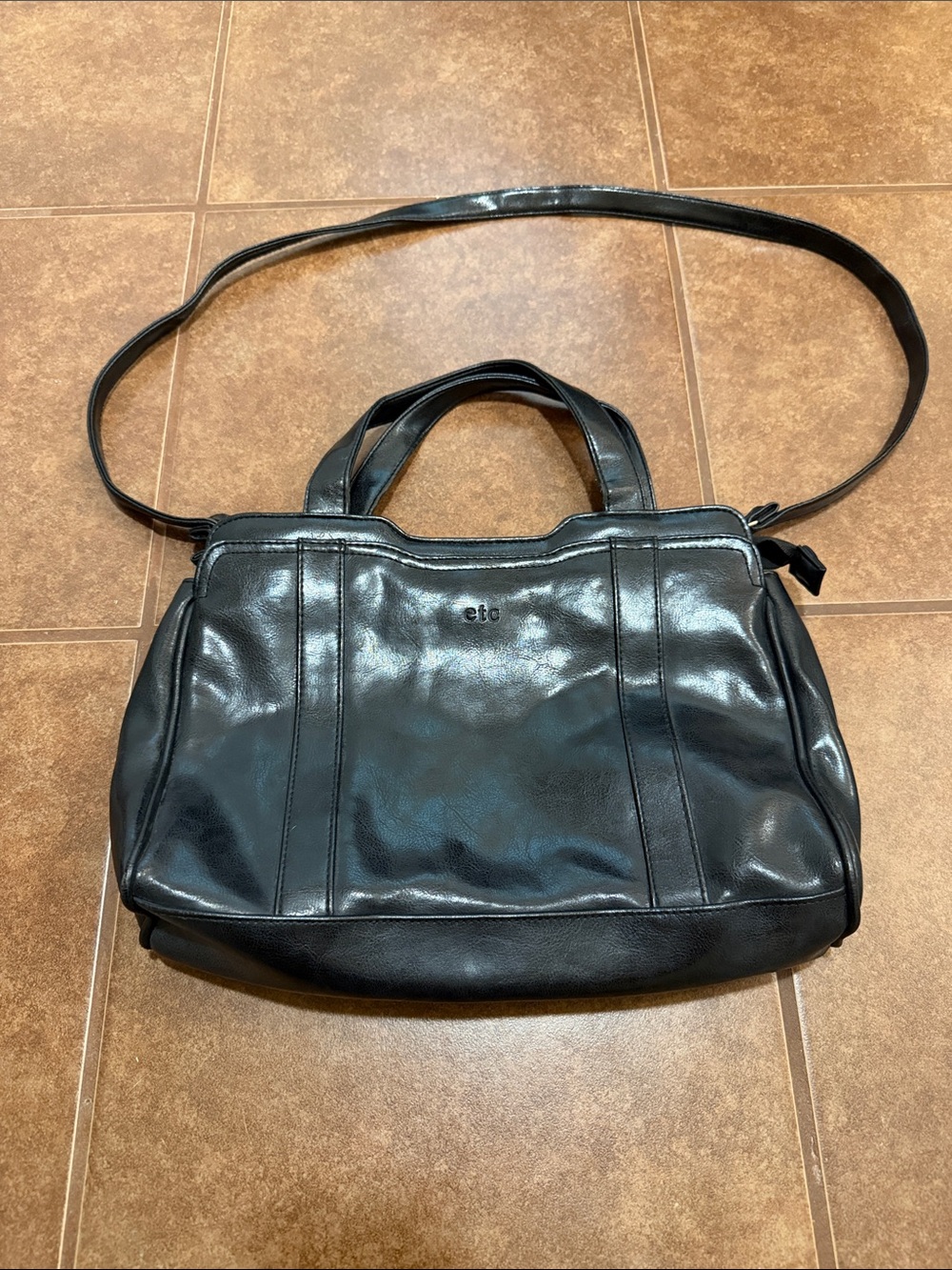 TC Black Leather Shoulder Bag with Crossbody Strap